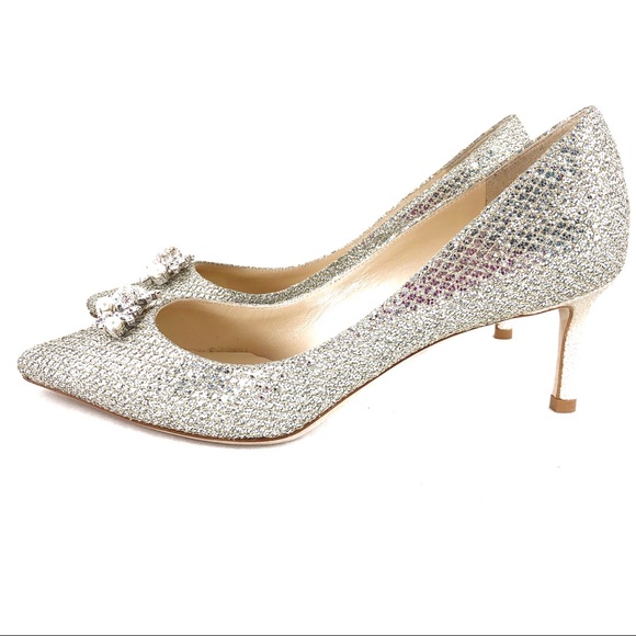 Jimmy Choo Alex Champagne Glitter Rhinestone Swarovski Crystal Cinderella Heels - Picture 2 of 8